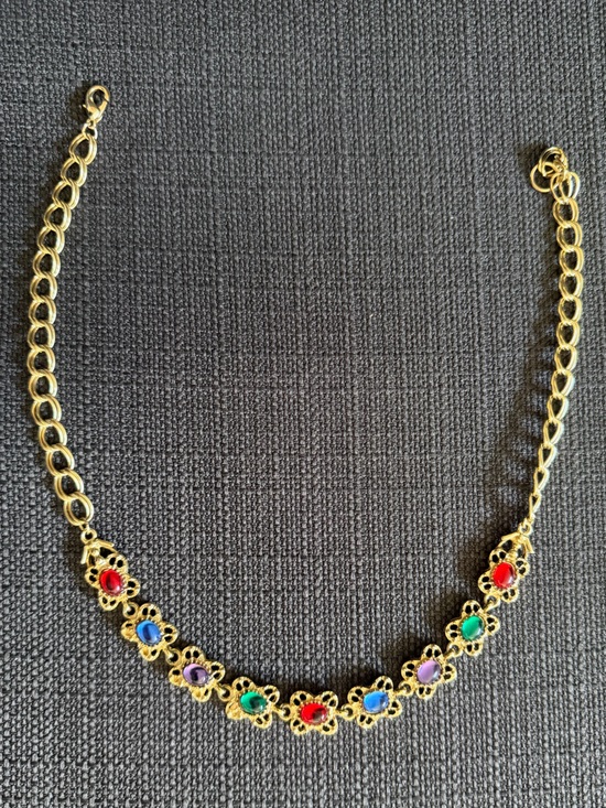 Jewelry - Gold Multicolor Floral Gemstone Link Necklace - Women Jewelry